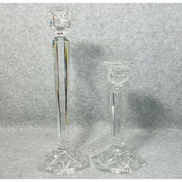 Pair of Mikasa Lead Crystal Cambridge Candleholders Candle Sticks‎ 6.75” - 9.75” - Picture 1 of 10